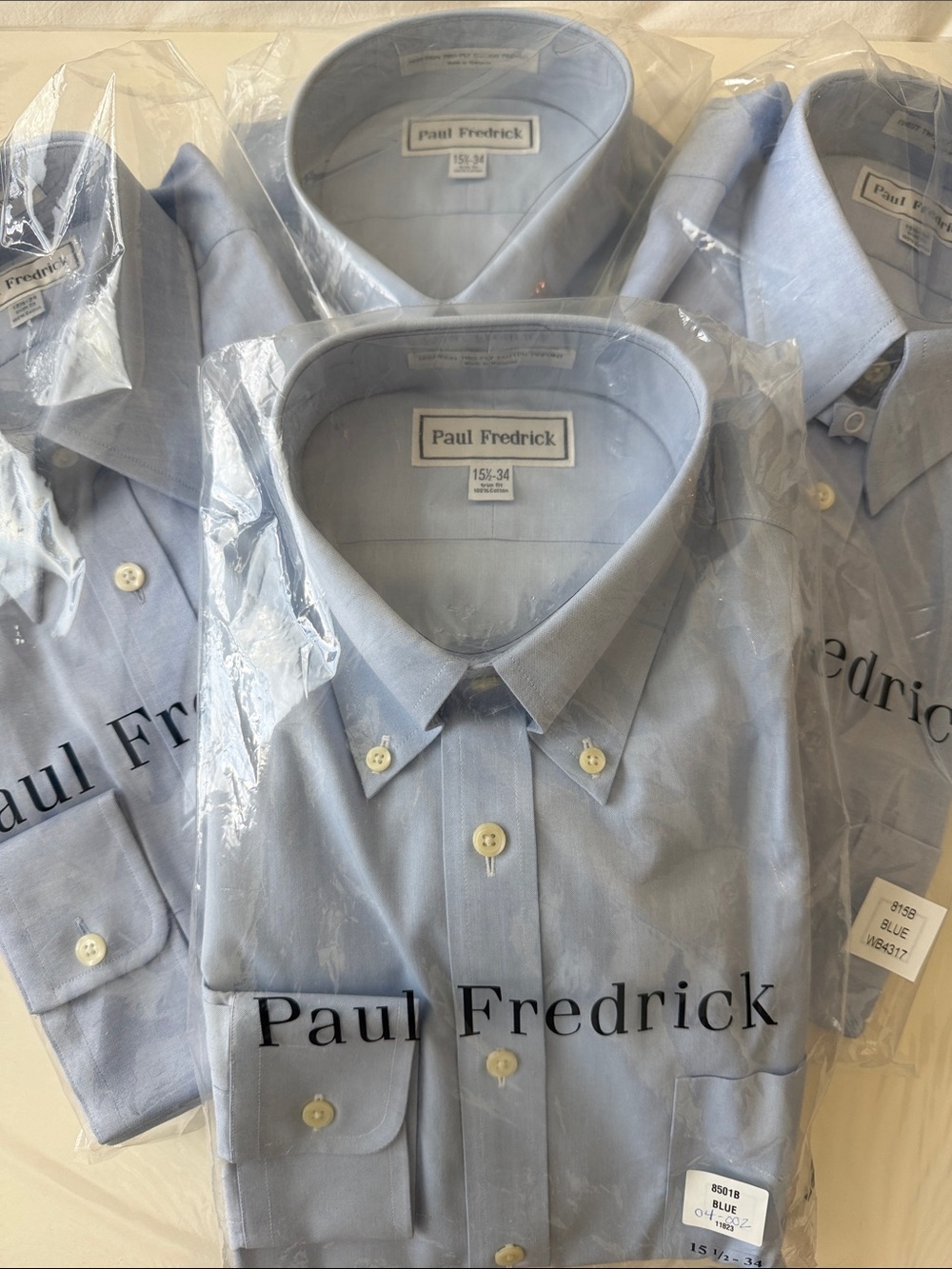 Paul Fredrick Light Blue Button-Down Dress Shirt Pack (4-Pack) Monogrammed